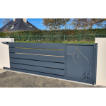 Portail coulissant découpé gris