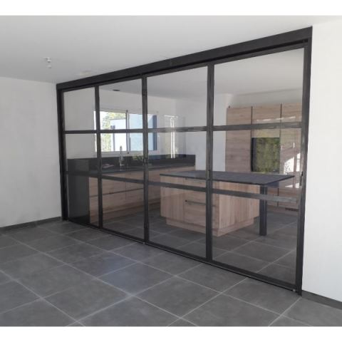 Verrière accordéon style indus acier ciré